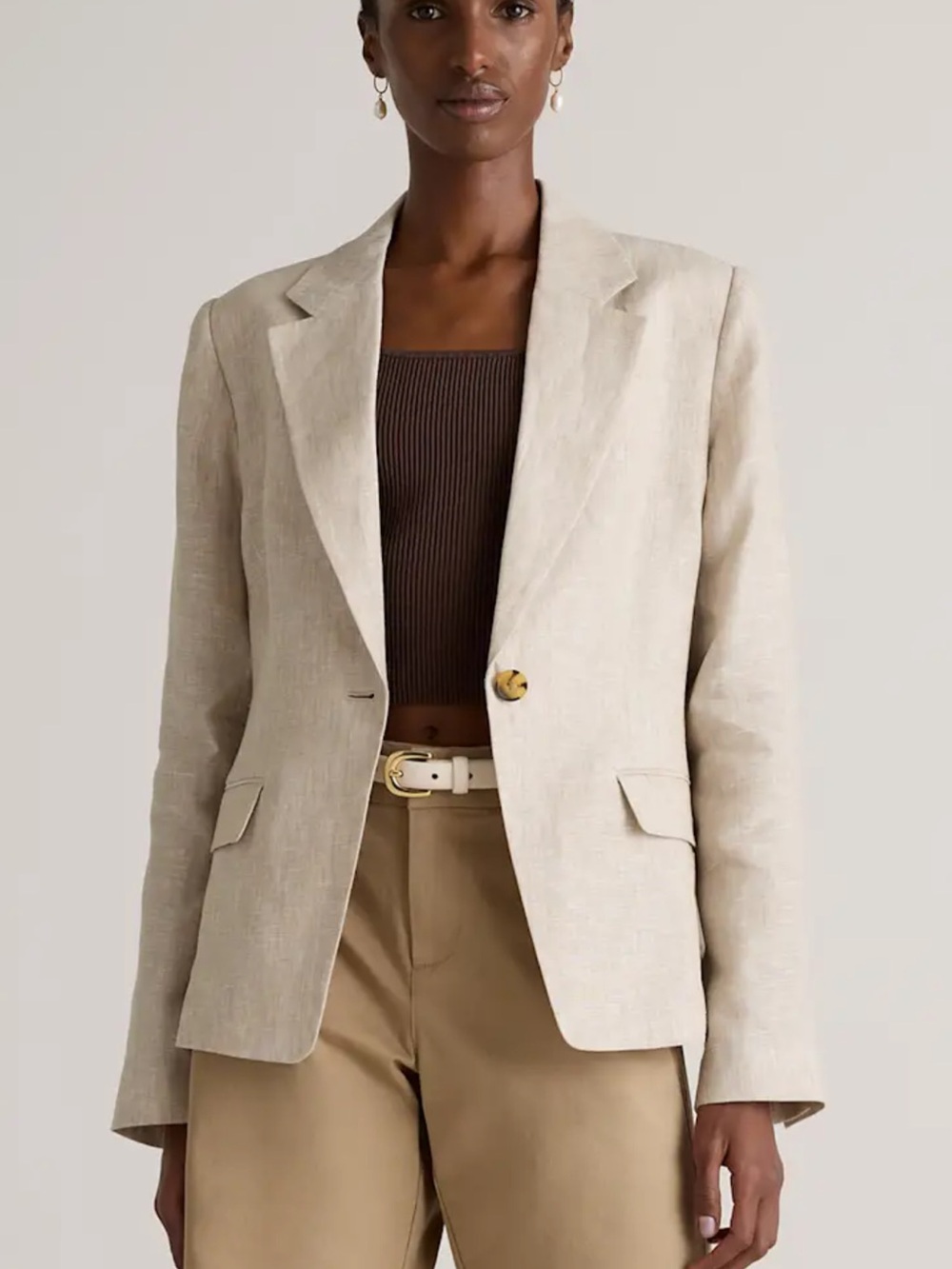 Quince Beige 100% European Linen Structured Blazer size Medium